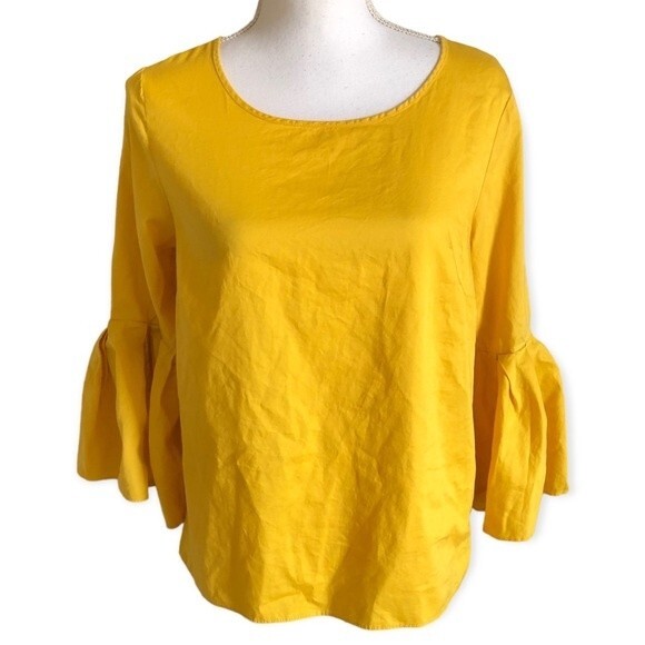 Jane & Delancy Yellow 3/4 Bell Sleeve Scoop Neck Blouse - Picture 1 of 5